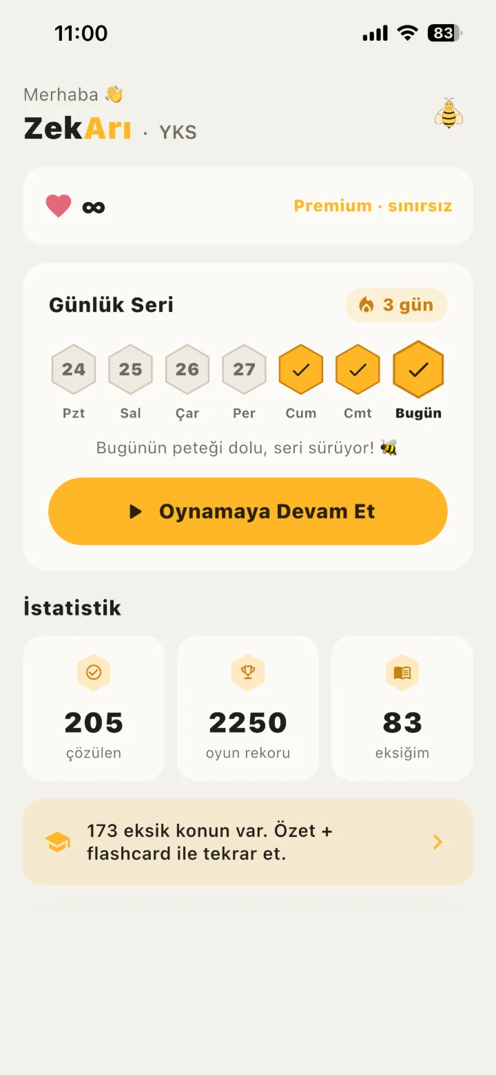 ZekArı uygulaması ana ekranı